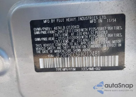 2015 Subaru Xv Crosstrek Hybrid from USA, damaged, VIN JF2GPBCC5FH212481